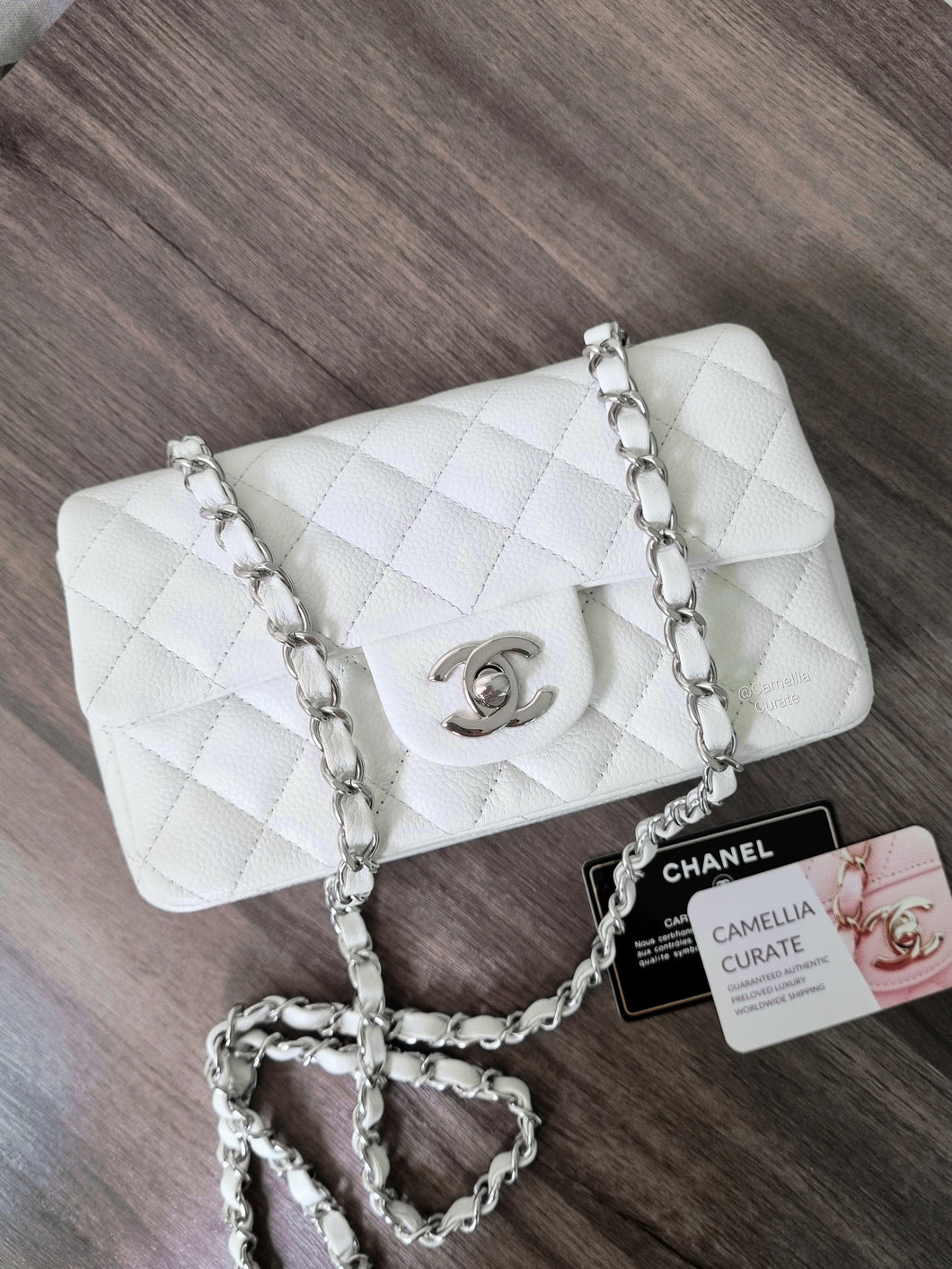 Chanel Mini Rectangular Caviar White Silver Hw