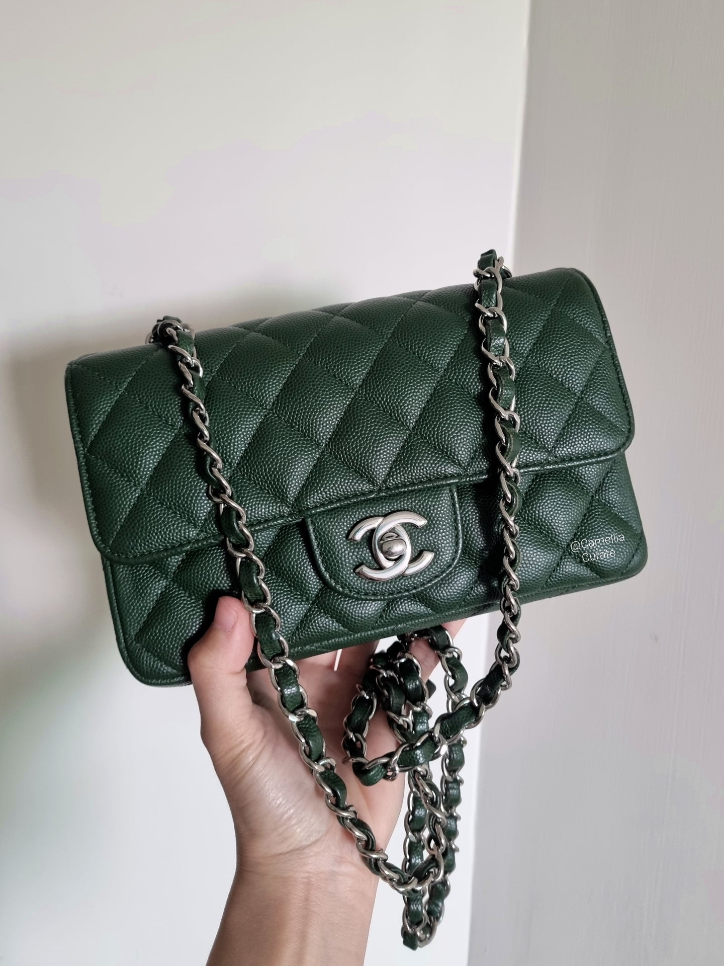 Chanel Forest Green Mini Caviar Rec Silver Hardware