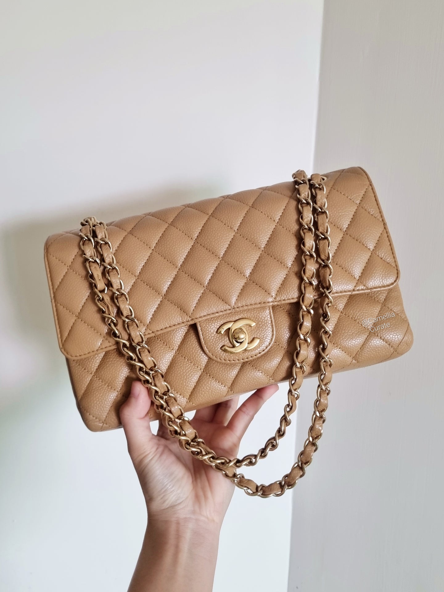 Chanel Dark Beige Classic Medium Vintage Caviar 24k Gold