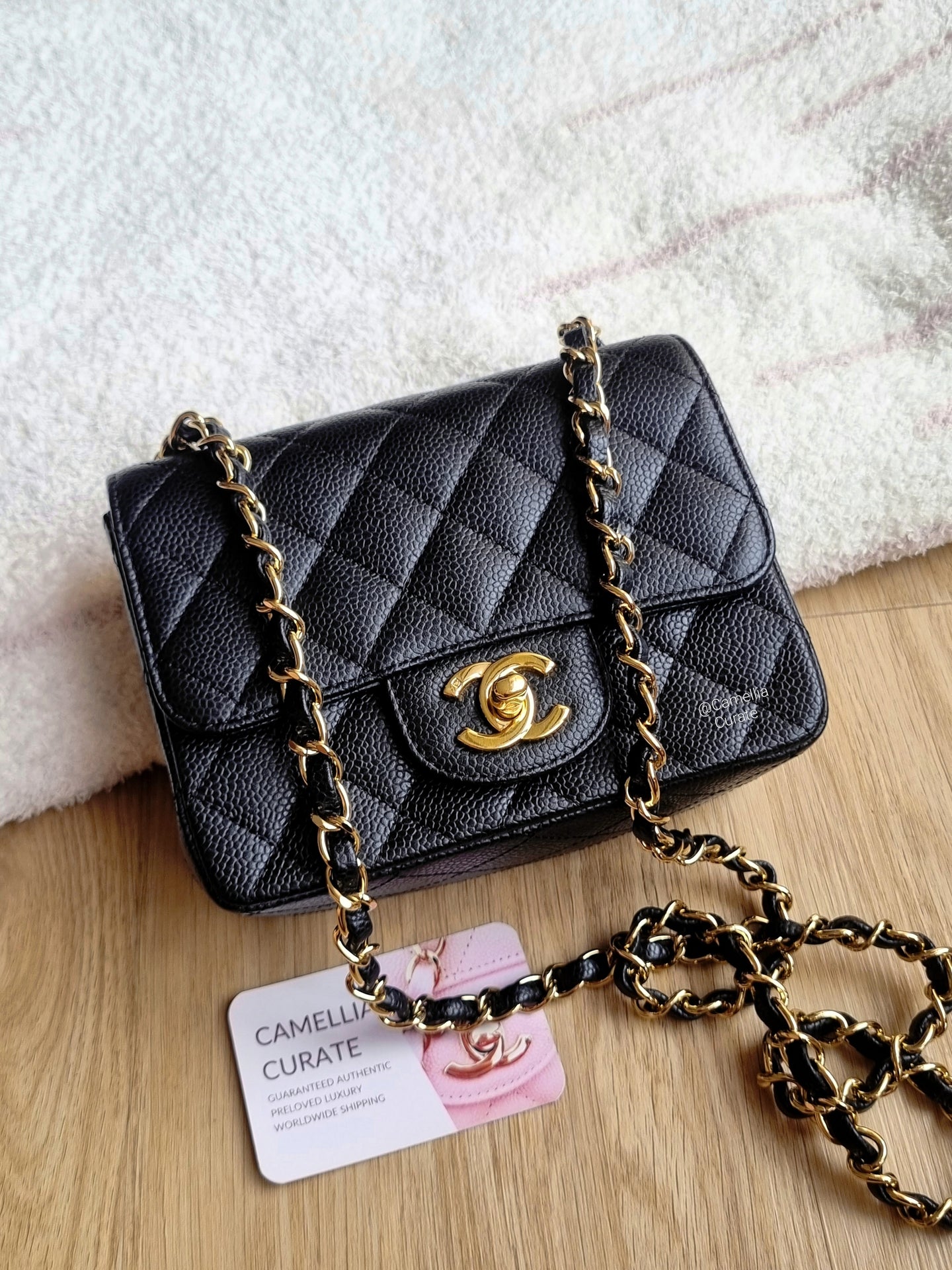 Chanel Mini Square Caviar Black 24k Gold