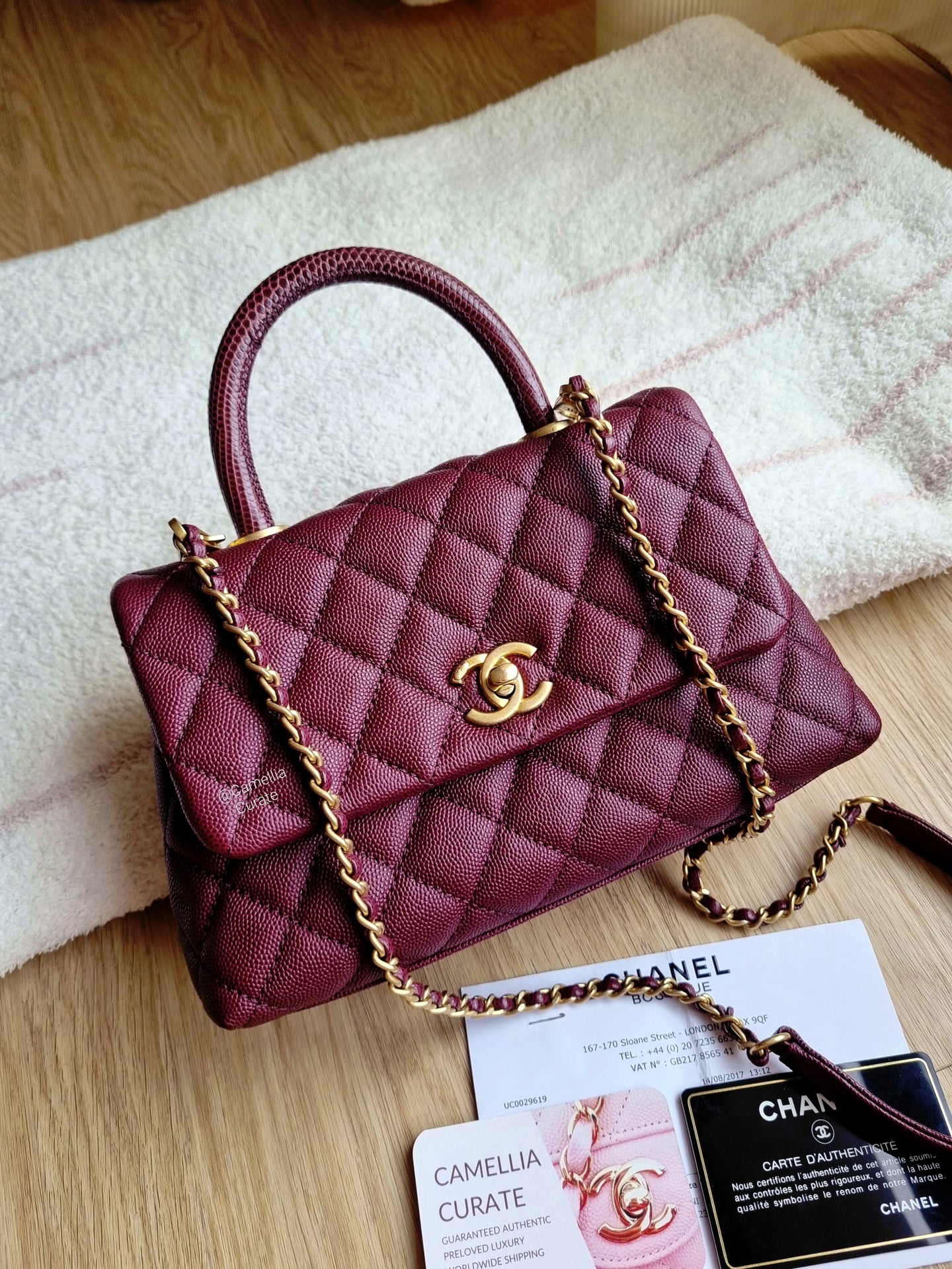 Chanel Burgundy Coco Handle Small Caviar Gold Hw