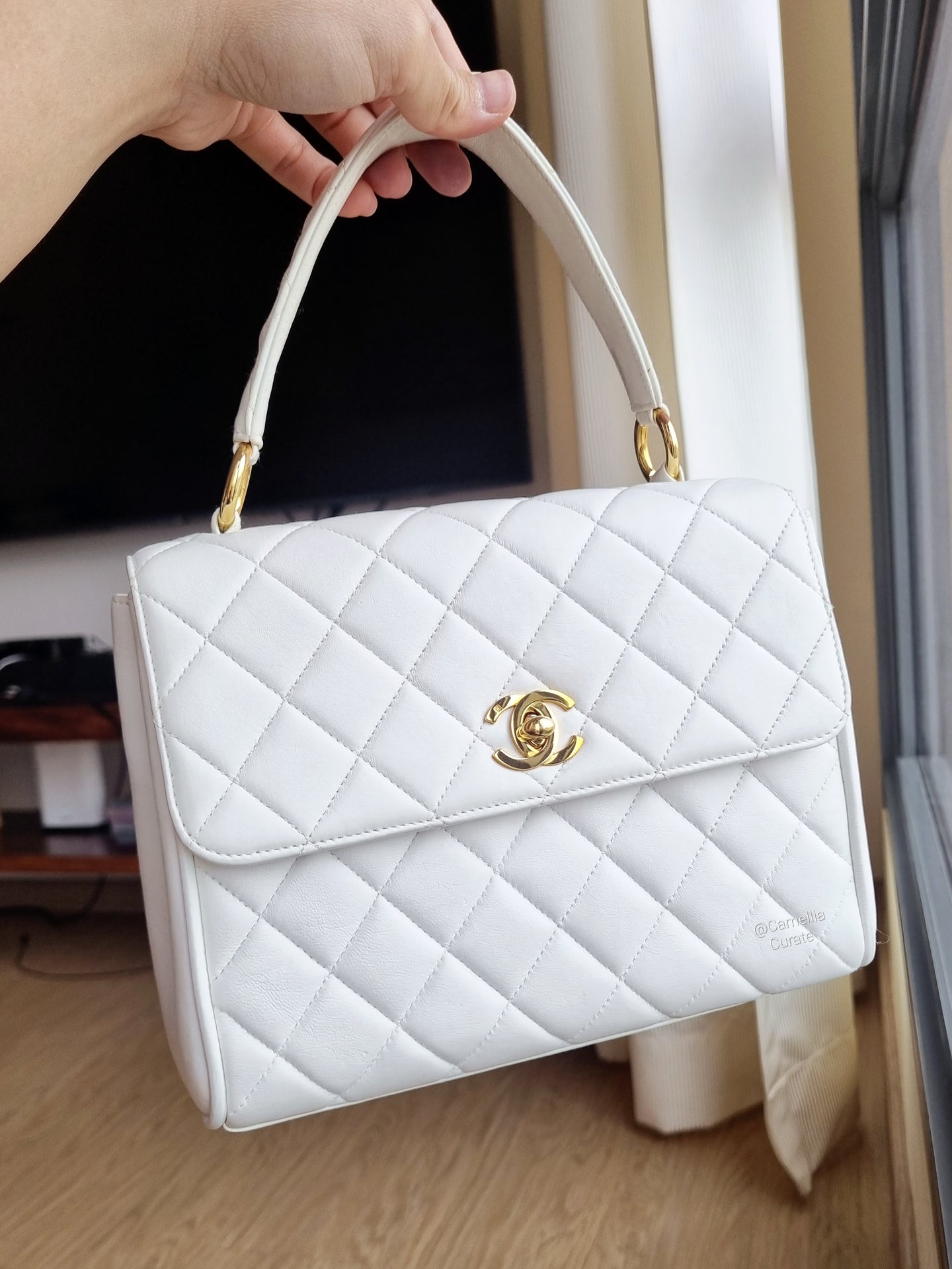 Chanel Small Kelly Top Handle White Vintage 24k Gold