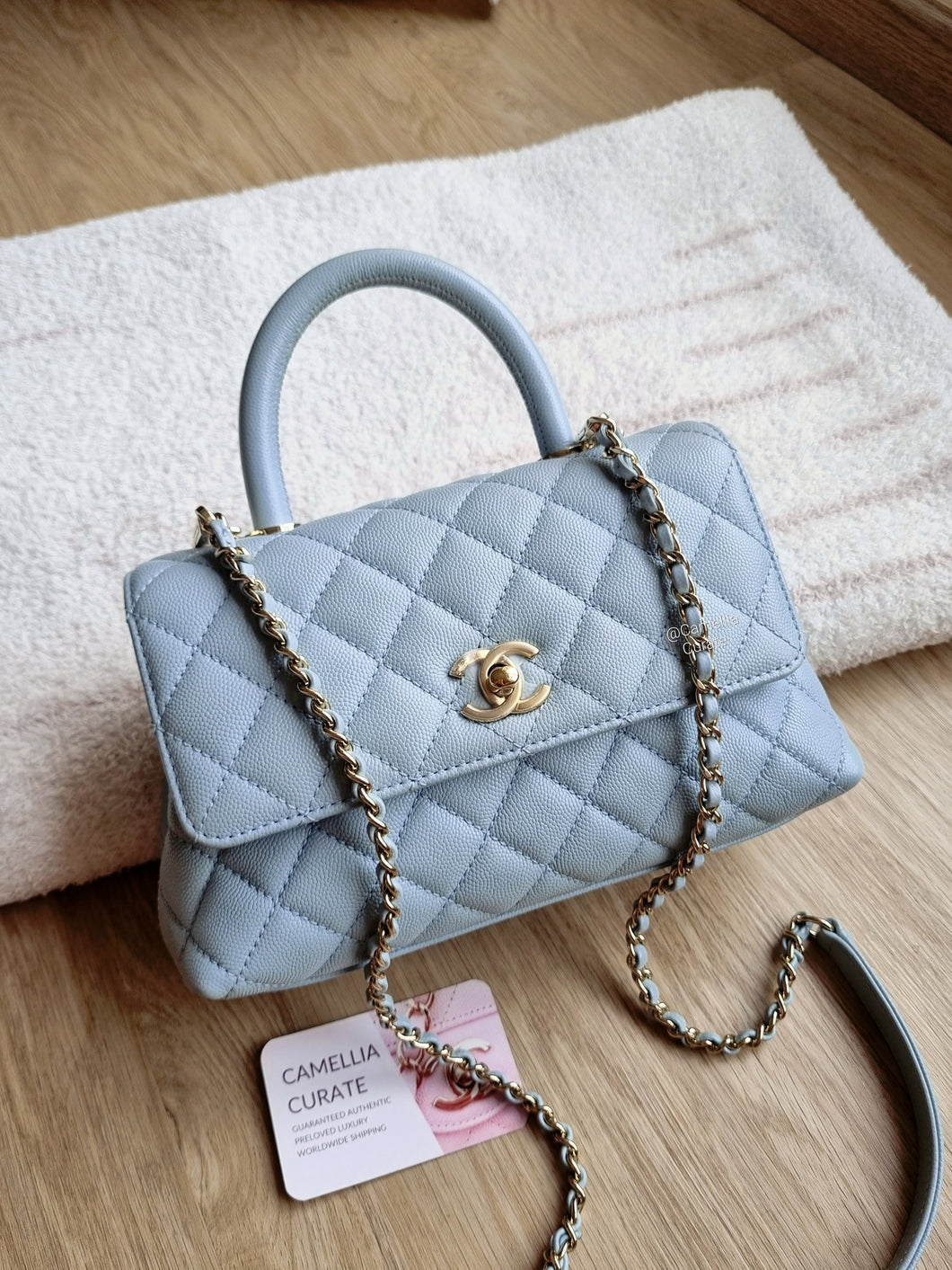 Chanel Coco Handle Small Baby Cloud Blue Caviar Gold Hw