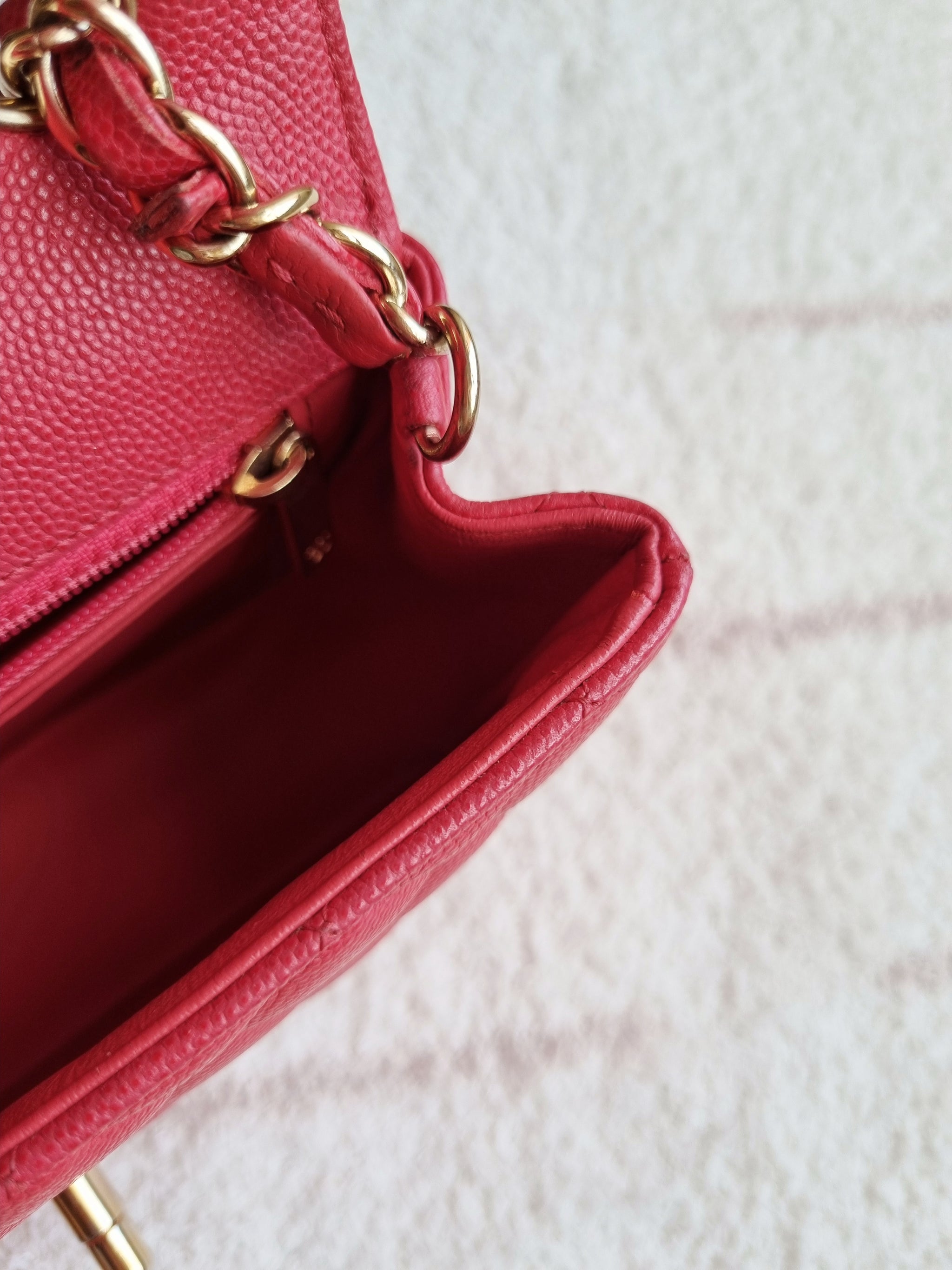 Chanel 17c Pink Watermelon Caviar Mini Rectangle Gold Hardware