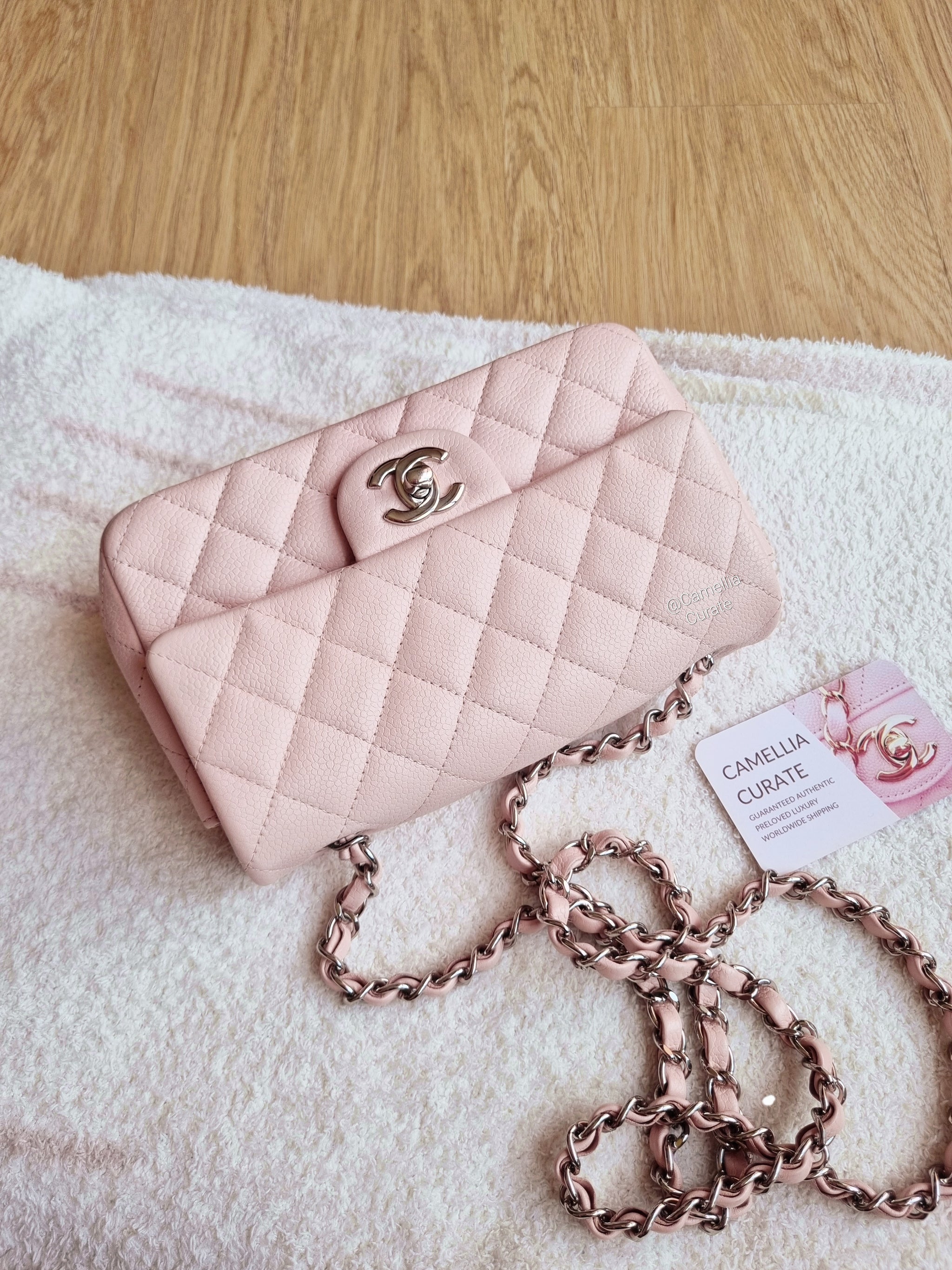 Chanel Sakura Pink Caviar Mini Rec Silver Hardware
