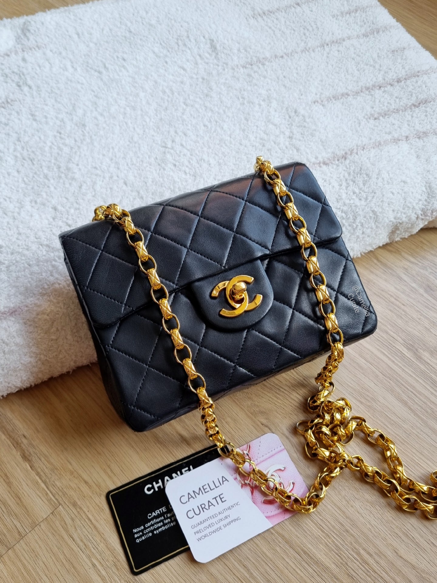 Chanel Mini Square Bijoux Chain Black Vintage 24k Gold