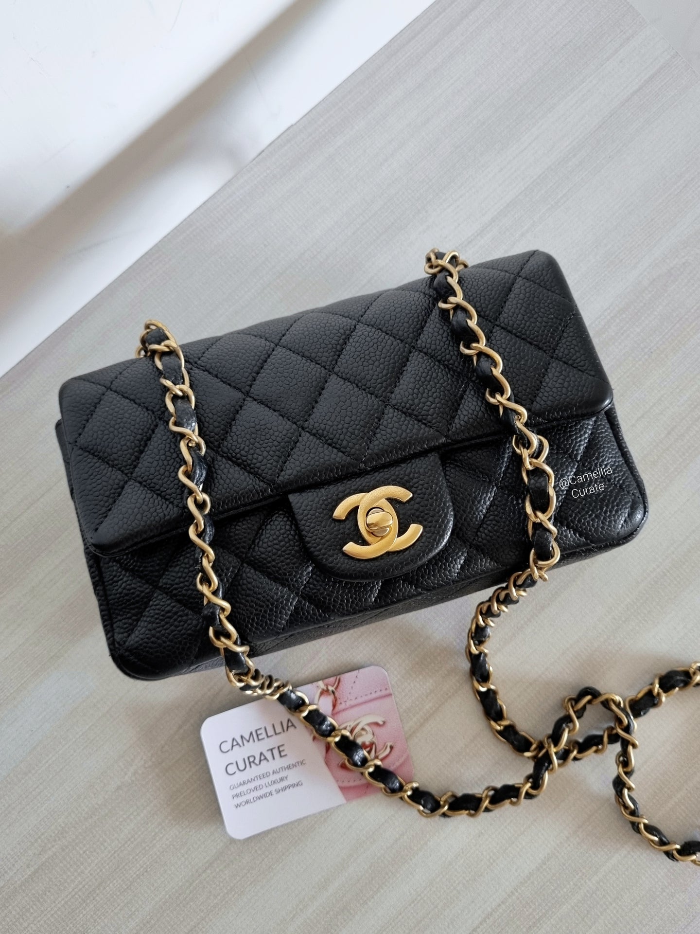 Chanel Mini Rectangular Black Caviar Gold Hw