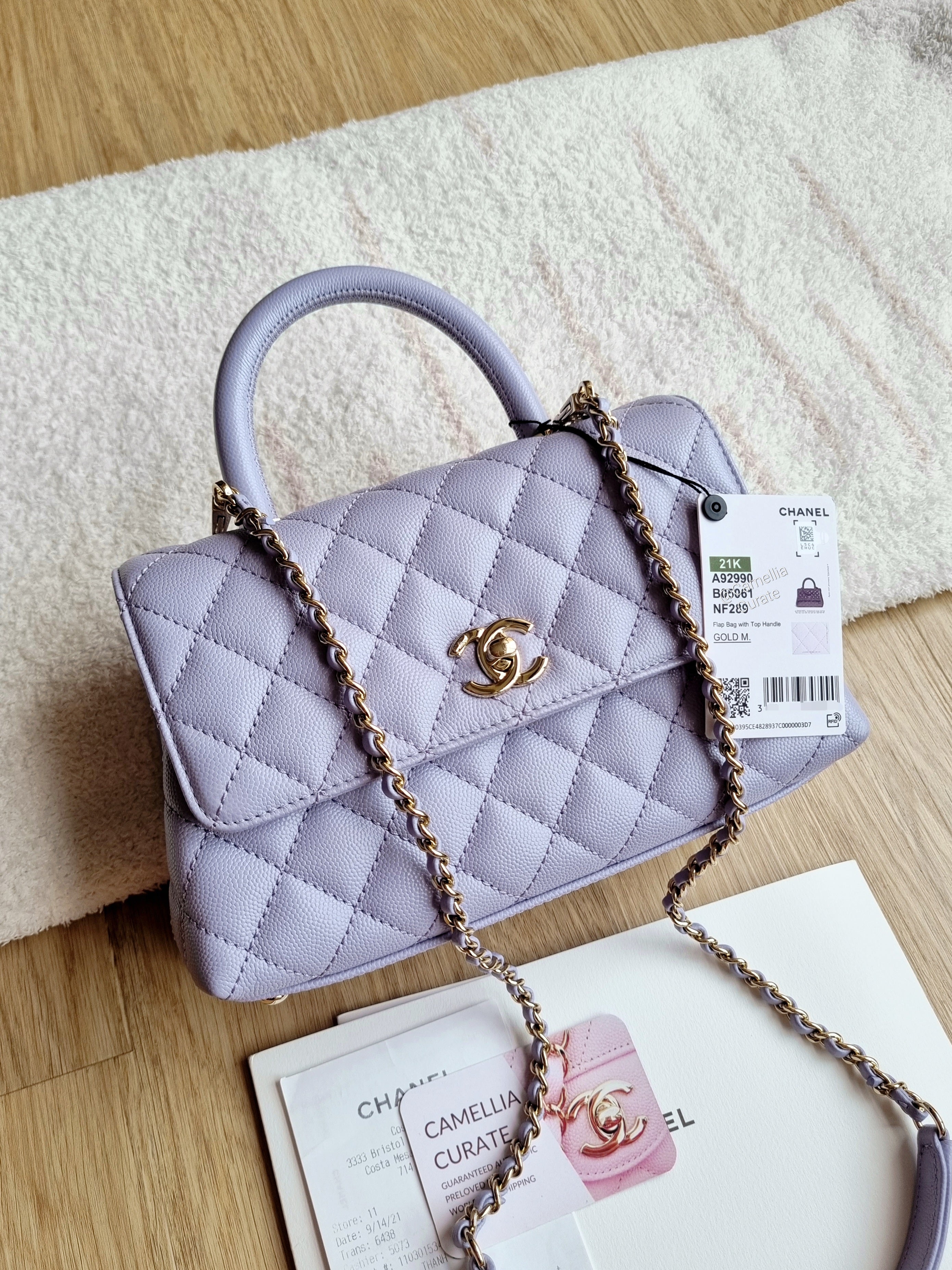 Chanel 21k Lavender Coco Handle Small Caviar Gold Hw