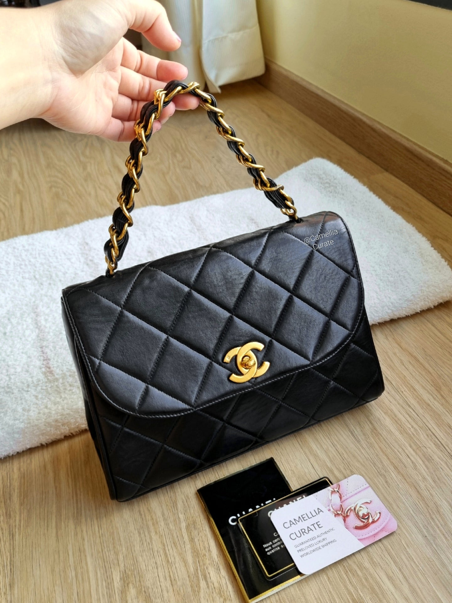 Chanel Kelly Chain Top Handle Black Small 24k Gold