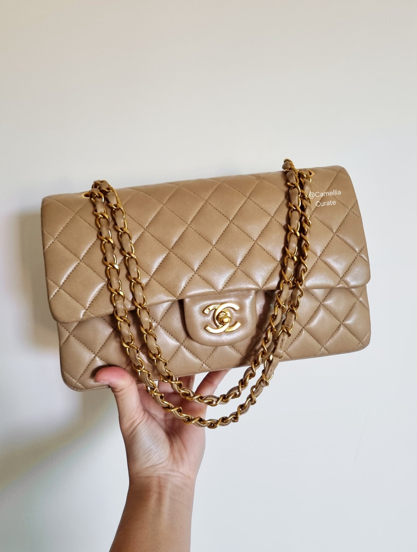 Chanel Dark Beige Classic Medium Flap 24k Gold