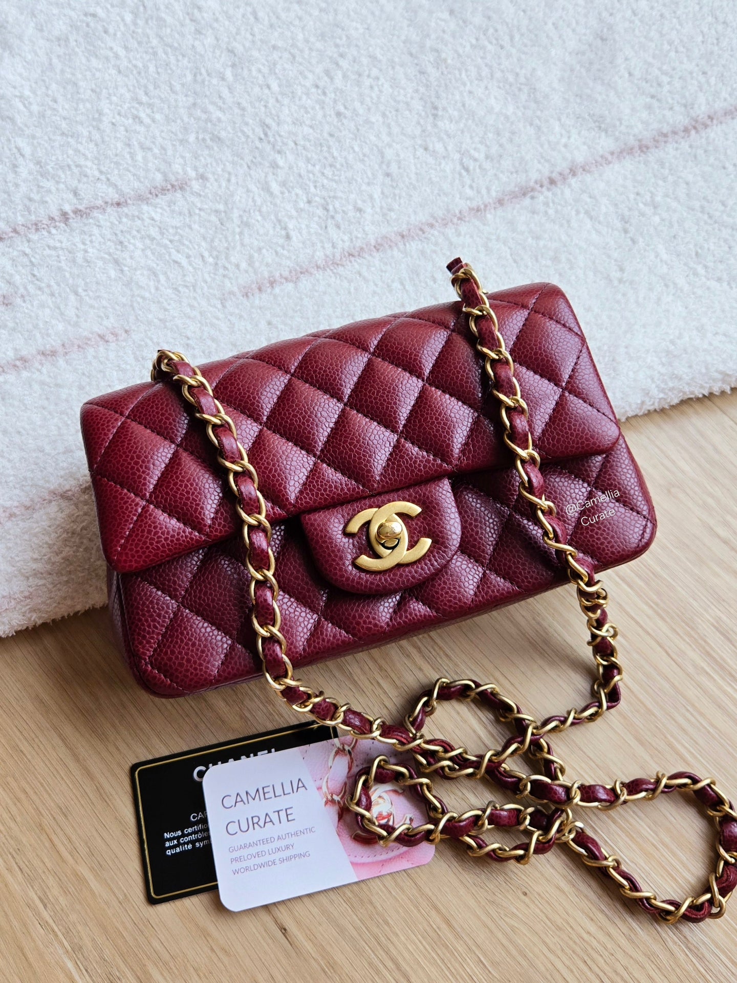 Chanel 15B Burgundy Caviar Classic Mini Rectangle Gold Hw