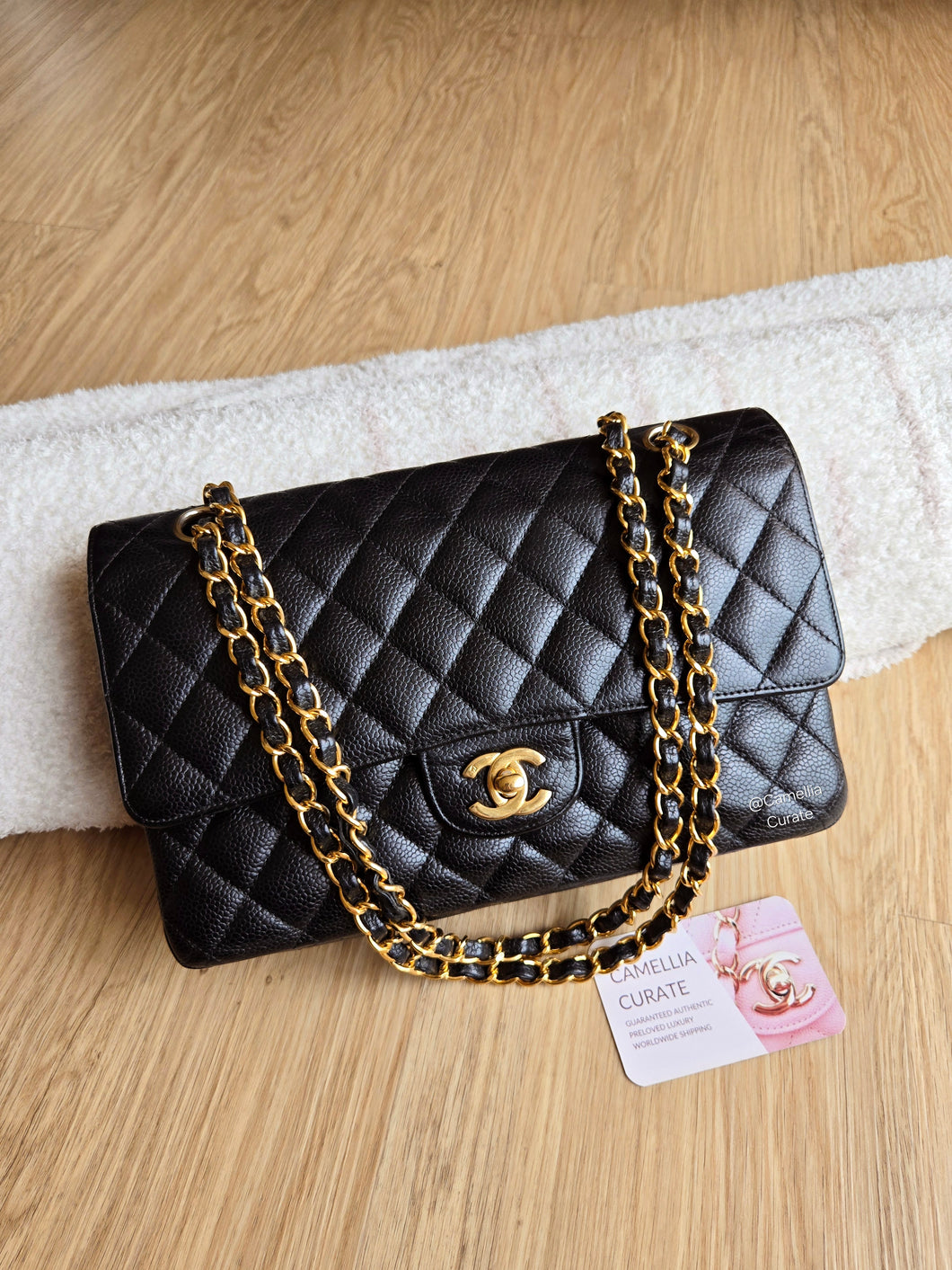 Chanel Medium Classic Flap Black Caviar 24k Gold