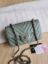 Load image into Gallery viewer, Chanel Sage Green Classic Mini Rectangle Caviar Chevron Silver Hw
