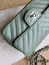 Load image into Gallery viewer, Chanel Sage Green Classic Mini Rectangle Caviar Chevron Silver Hw
