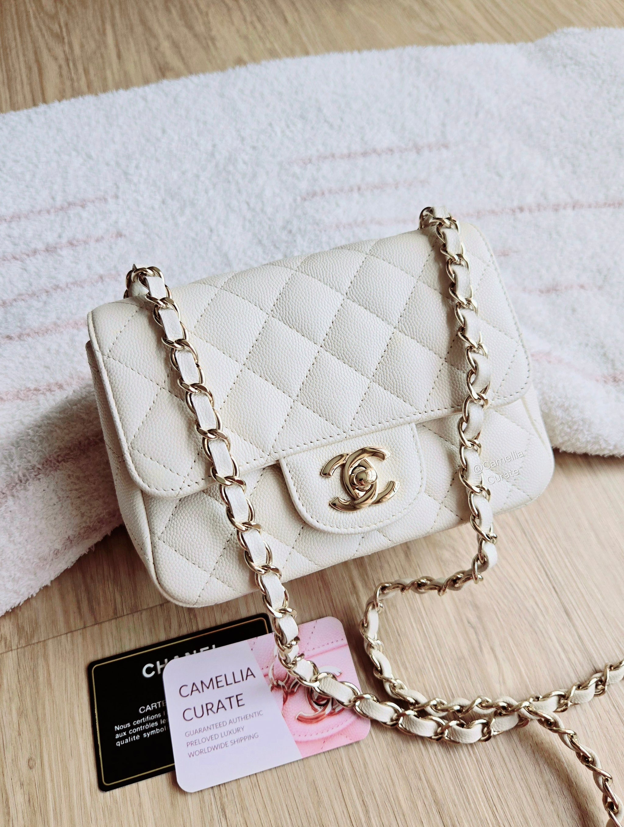 Chanel 17c Ivory Caviar Classic Mini Square Gold Hw – CamelliaCurate