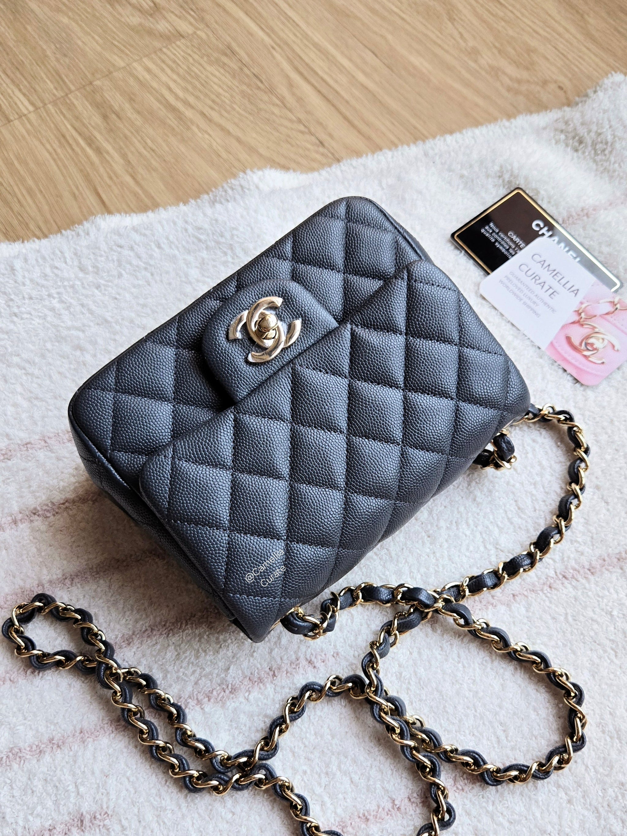 Chanel 18B Grey Caviar Classic Mini Square Gold Hw – CamelliaCurate Chanel 18B Grey Caviar Classic Mini Square Gold Hw – CamelliaCurate