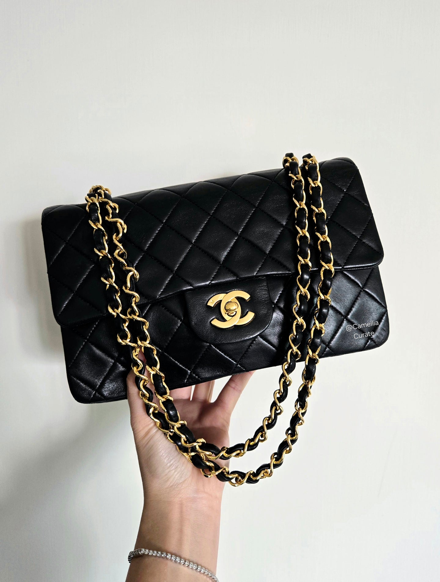 Chanel Small Classic Flap Black Vintage Lambskin 24k Gold