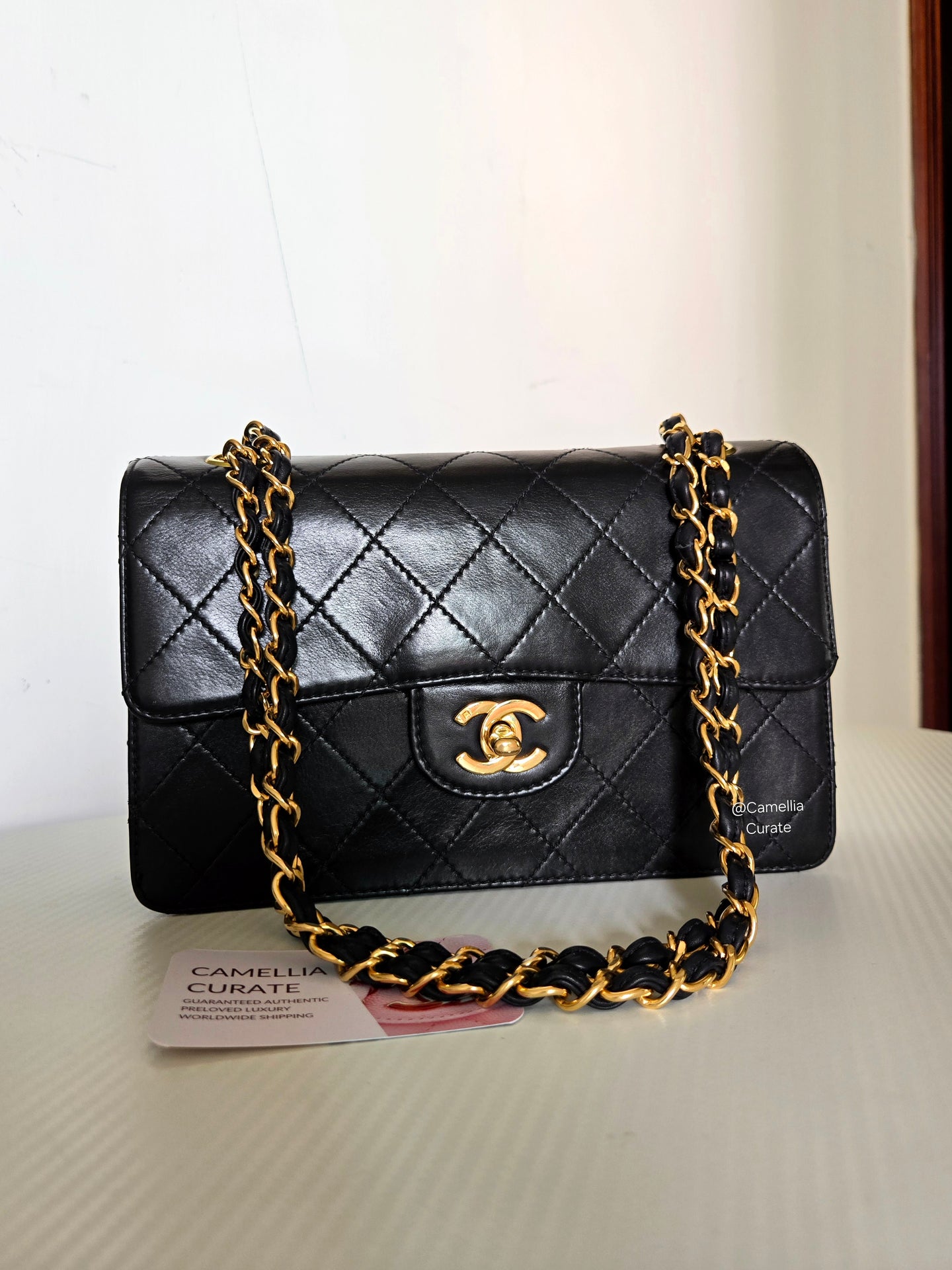 Chanel Single Flap Small Flap Sellier Black Lambskin 24k Gold