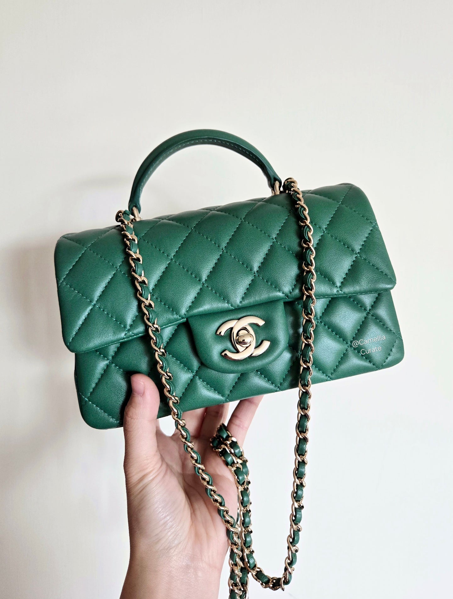 Chanel Mini with Top Handle Green with Gold Hw