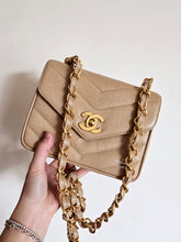 Load image into Gallery viewer, Chanel Dark Beige Mini Caviar Vintage Chevron 24k Gold
