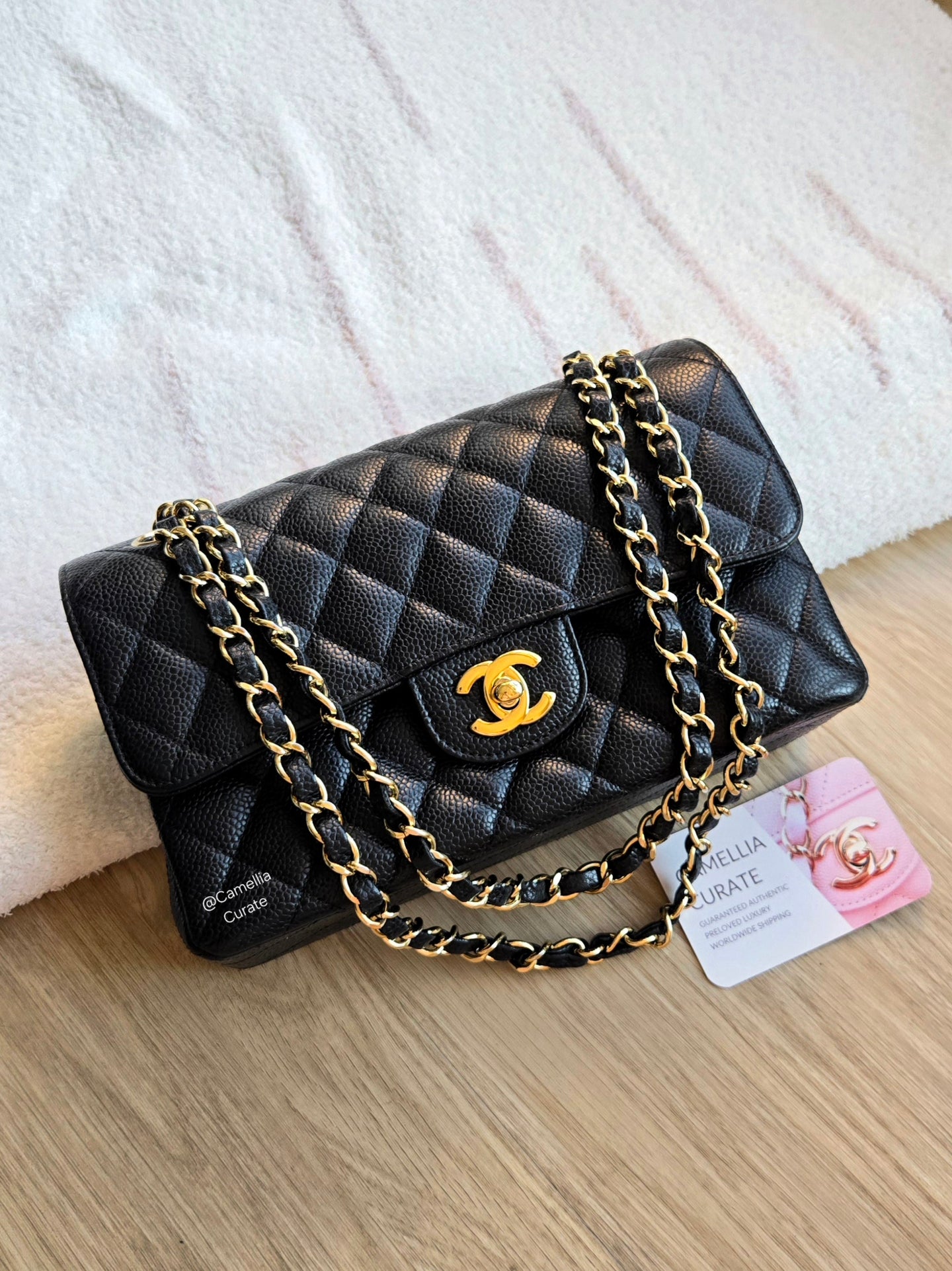 Chanel Small Classic Flap Black Caviar Gold Hw