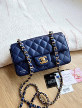 Load image into Gallery viewer, Chanel 17B Navy Blue Caviar Mini Rectangle Gold Hw
