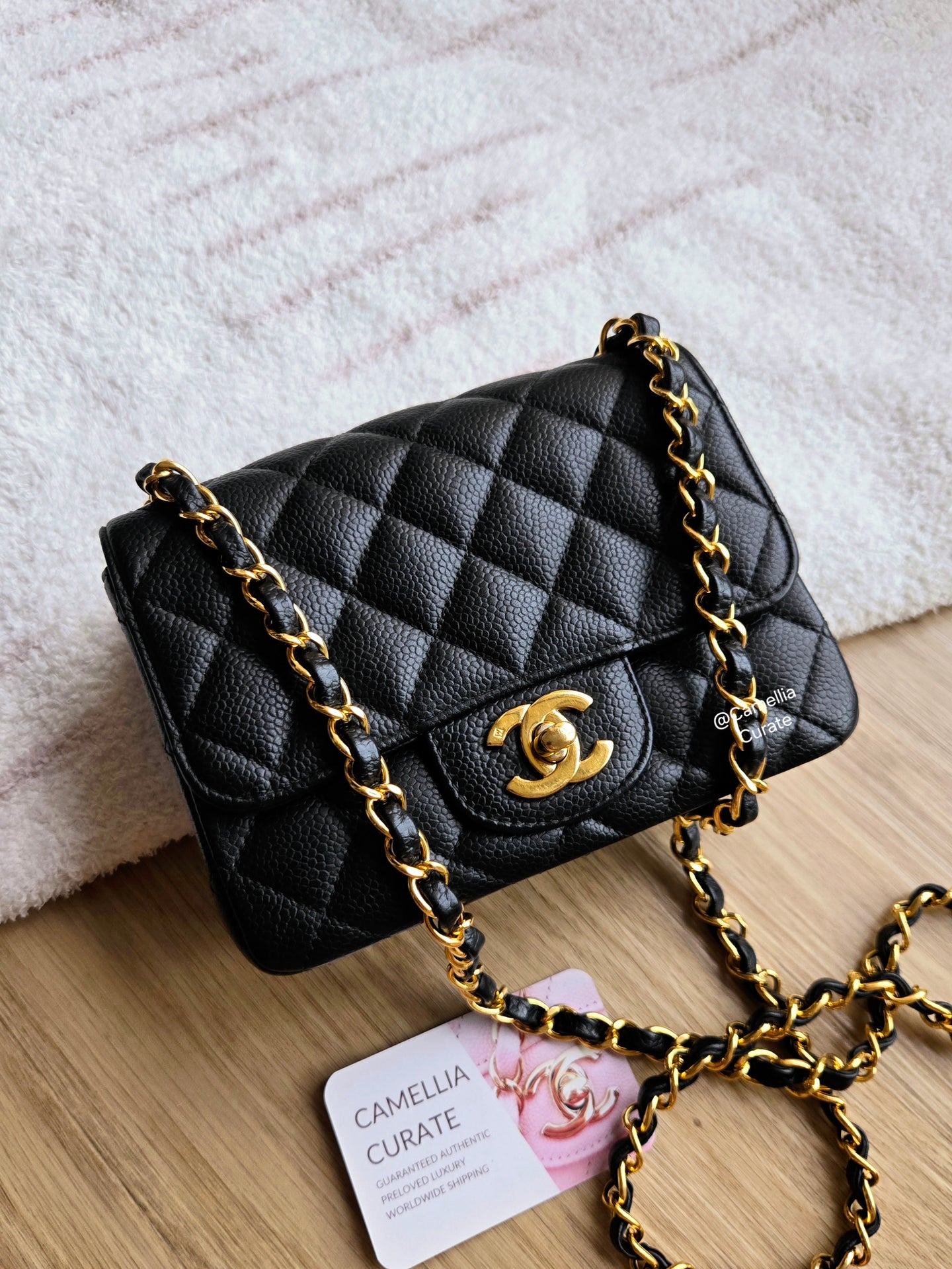 Chanel Mini Caviar Square Black 24k Gold Hardware