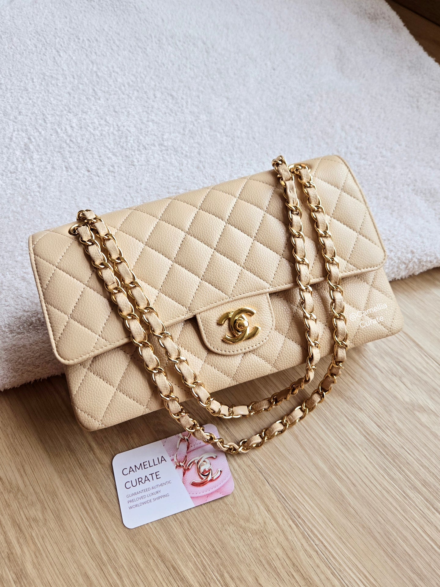 Chanel Classic Medium Flap Beige Caviar Gold Hardware