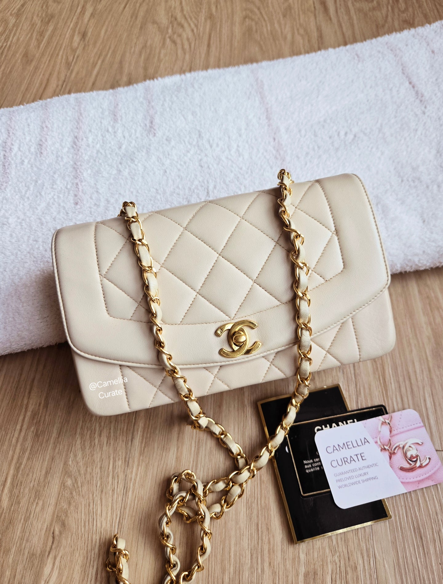 Chanel Ivory Beige Diana Small 24k Gold