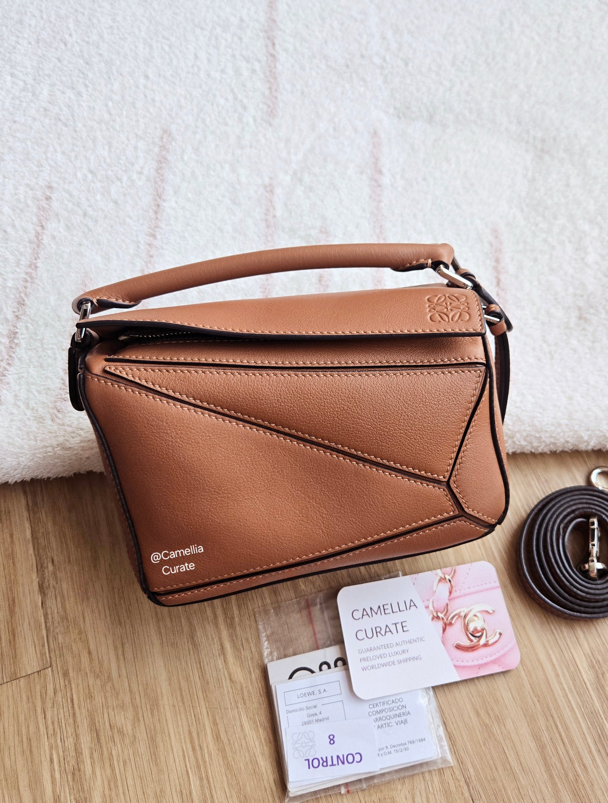 Loewe Classic Mini Puzzle Bag in Tan Calfskin – CamelliaCurate