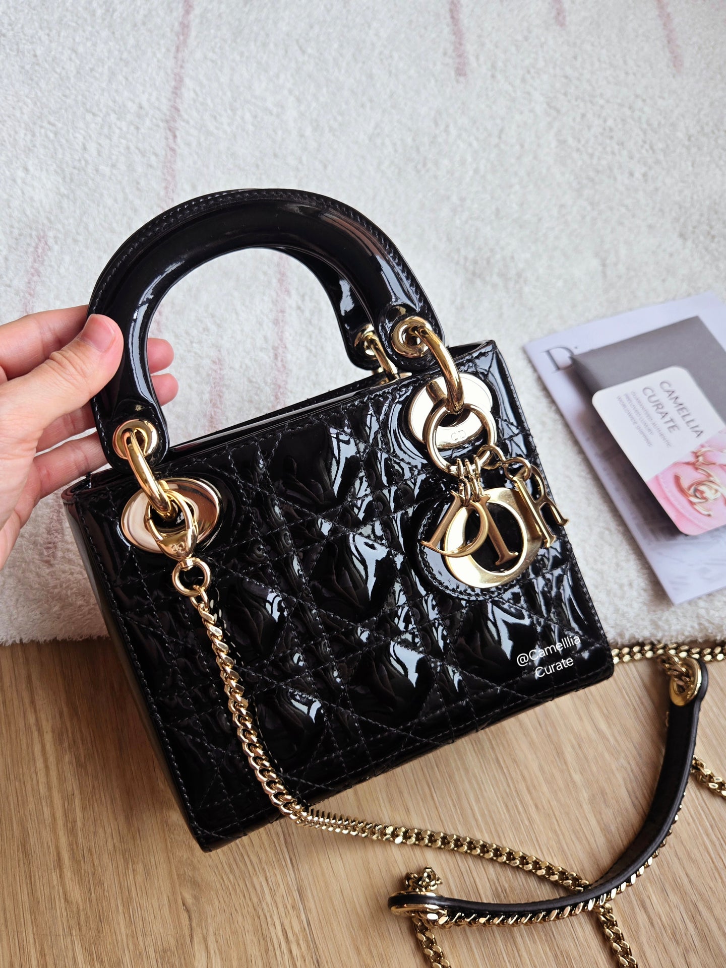 Lady Dior Mini Black Patent Gold Hardware