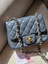 Load image into Gallery viewer, Chanel 18B Grey Classic Mini Caviar Square Champagne Gold
