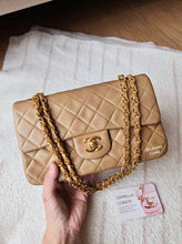 Load image into Gallery viewer, Chanel Mocha Dark Beige Small Classic Flap Vtg 24k Gold

