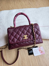 Load image into Gallery viewer, Chanel Burgundy Small Coco Handle Caviar Gold Hardware
