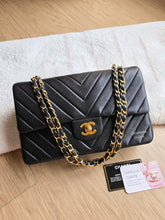 Load image into Gallery viewer, Chanel Classic Medium Flap Vintage Chevron Black 24k Gold
