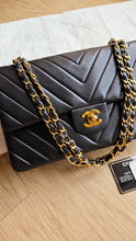 Load image into Gallery viewer, Chanel Classic Medium Flap Vintage Chevron Black 24k Gold
