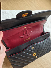Load image into Gallery viewer, Chanel Classic Medium Flap Vintage Chevron Black 24k Gold
