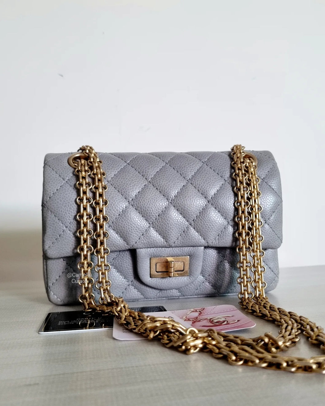 Chanel 224 Reissue Mini Grey Caviar Gold Hw