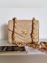 Load image into Gallery viewer, Chanel Dark Beige Mini Caviar Vintage Chevron 24k Gold
