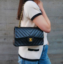 Load image into Gallery viewer, Chanel Classic Medium Flap Vintage Chevron Black 24k Gold
