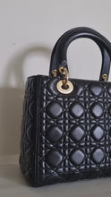 Load and play video in Gallery viewer, Lady Dior Classic Medium Black Lambskin Gold Hw
