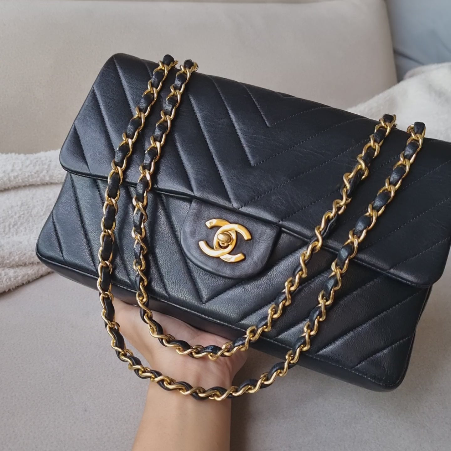 Chanel Black Chevron Leather Trendy CC Flap Bag