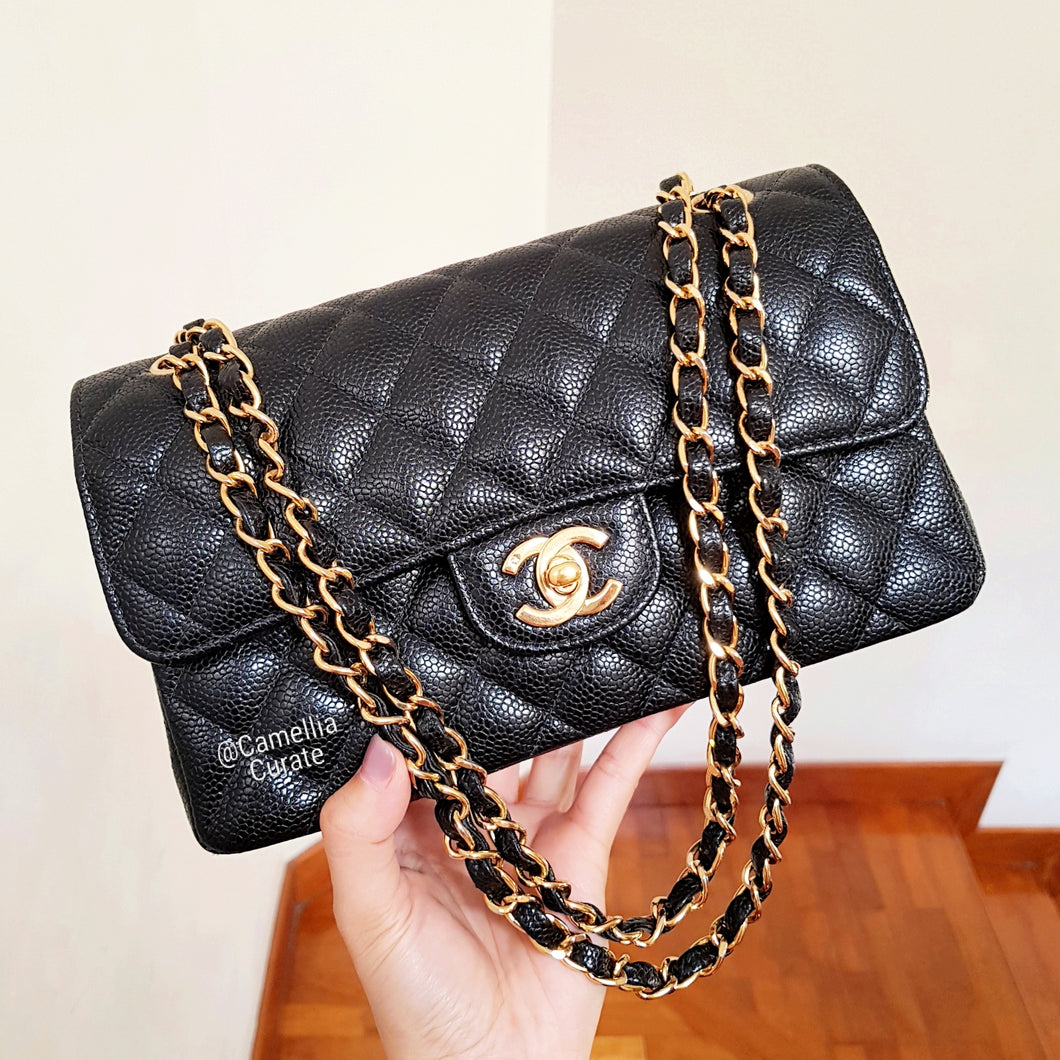 Chanel Vintage Small Classic Flap Black Caviar 24k Gold Hardware –  CamelliaCurate