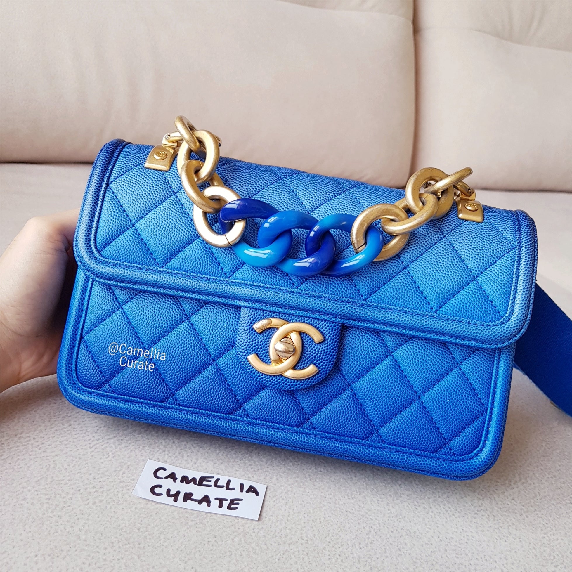 CHANEL Caviar Quilted Small Sunset On The Sea Flap Blue