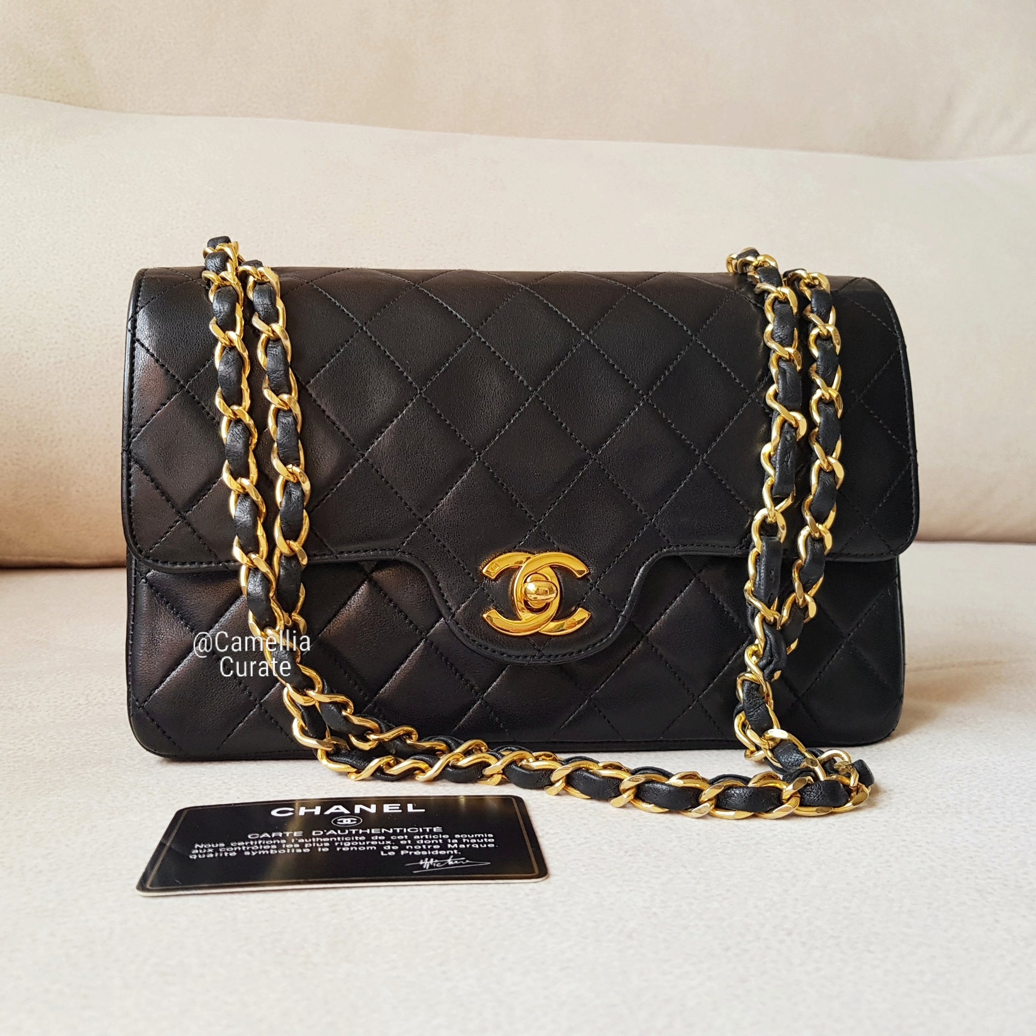 Chanel Vintage Small Classic Flap Border Tab 24k Gold Hardware