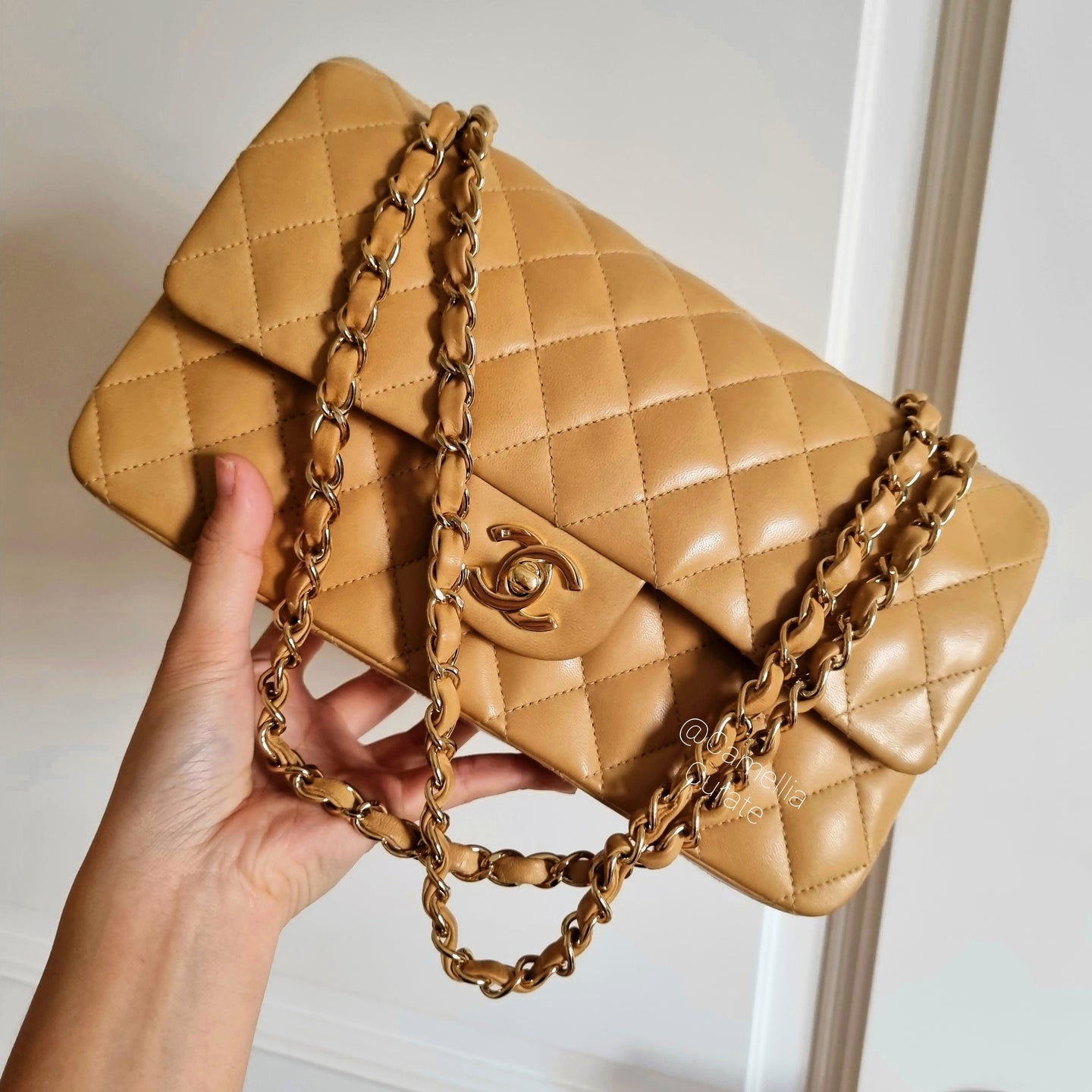 Chanel Dark Beige Vintage Lambskin Medium Classic Flap 24k Gold HW