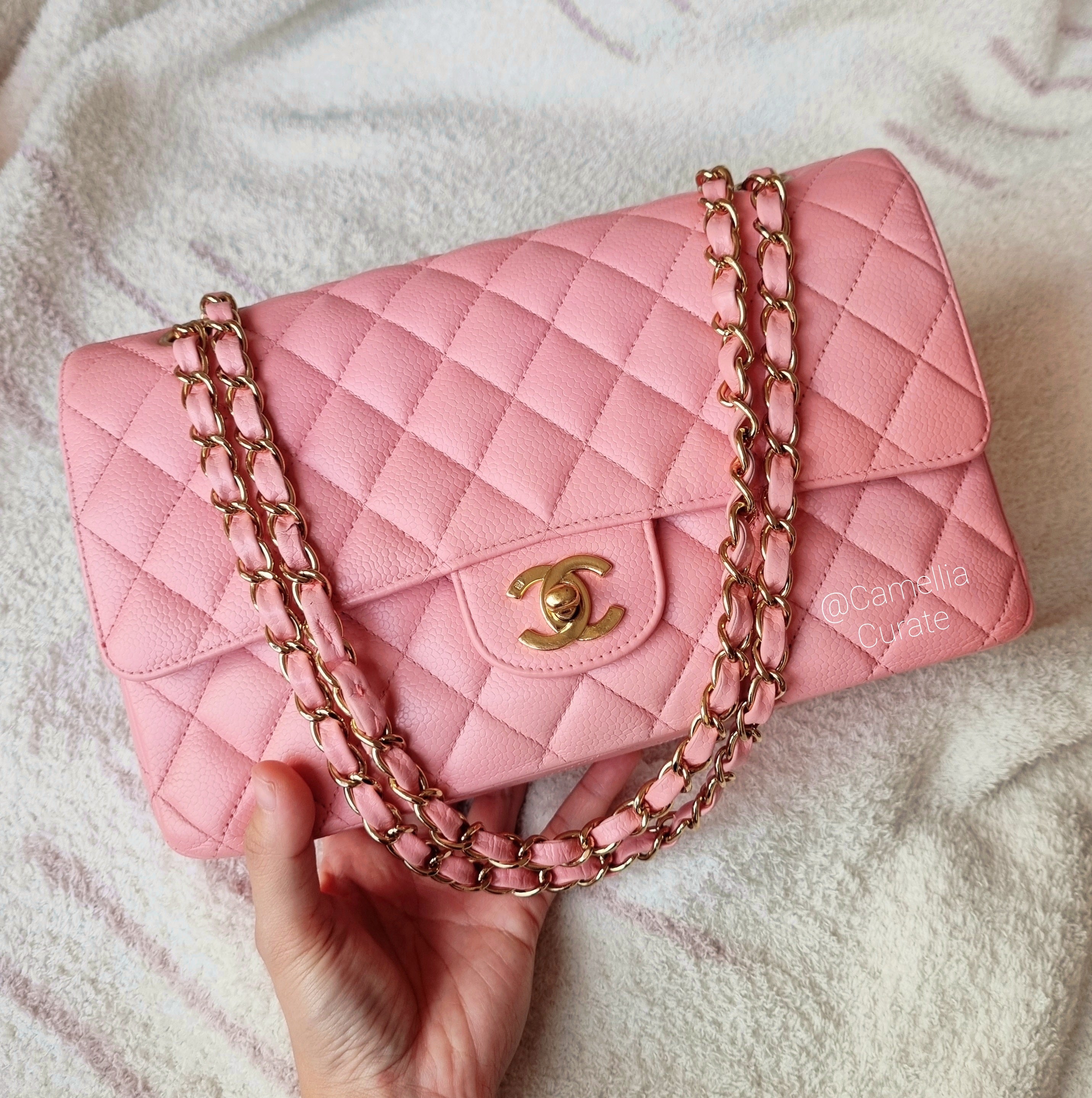 Chanel Vintage Pink Sakura Caviar Classic Medium Flap 24k Gold HW