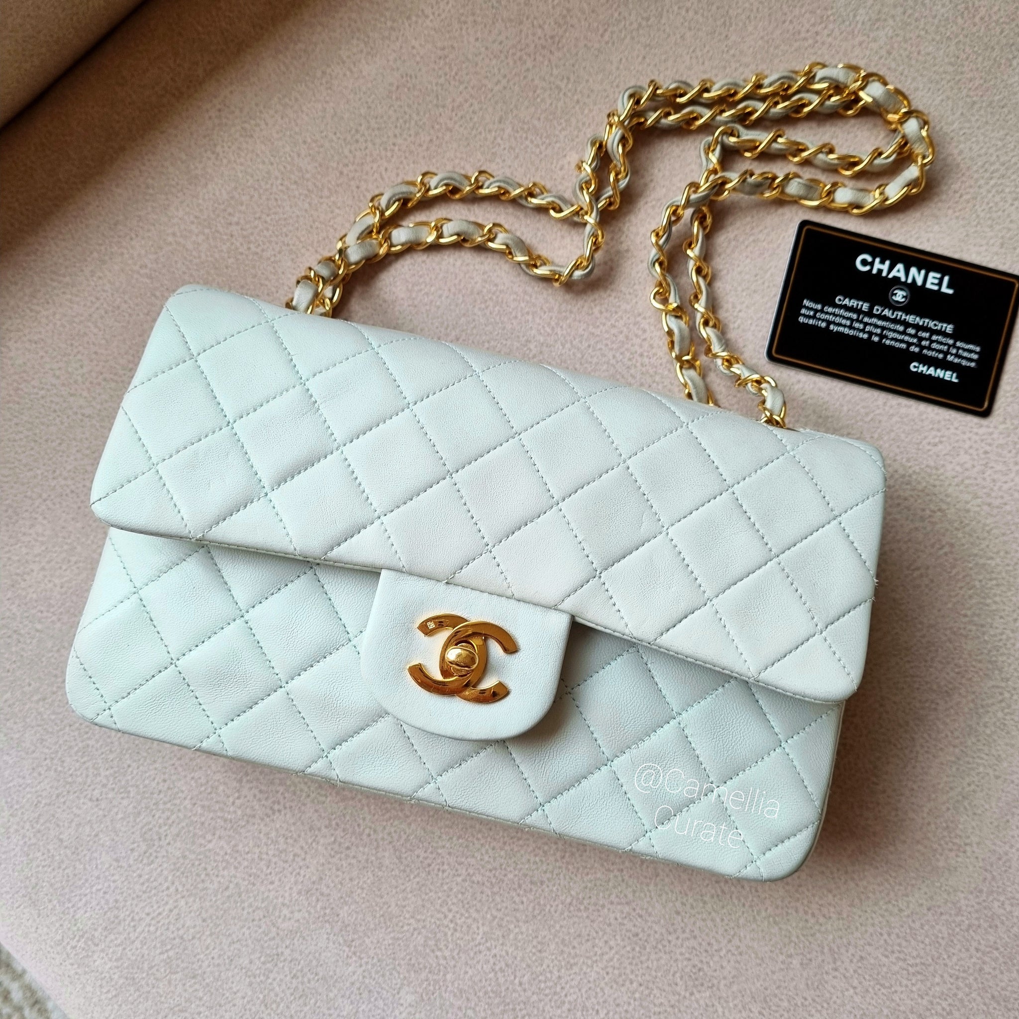 Chanel Green Lambskin Leather Small Classic Double Flap Shoulder Bag