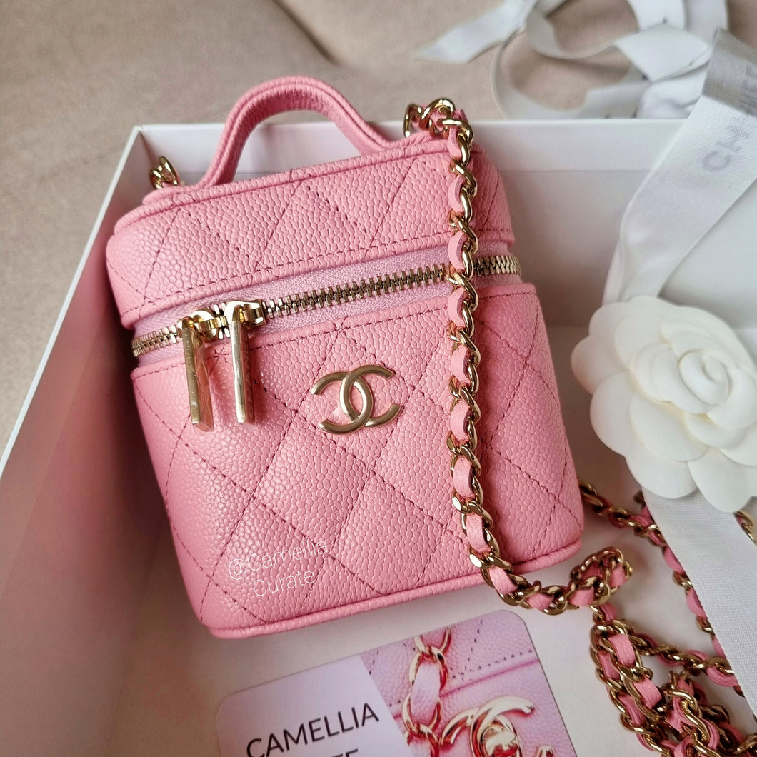Chanel Light Pink Quilted Caviar Leather Mini Vanity Case with Chain Bag -  Yoogi's Closet