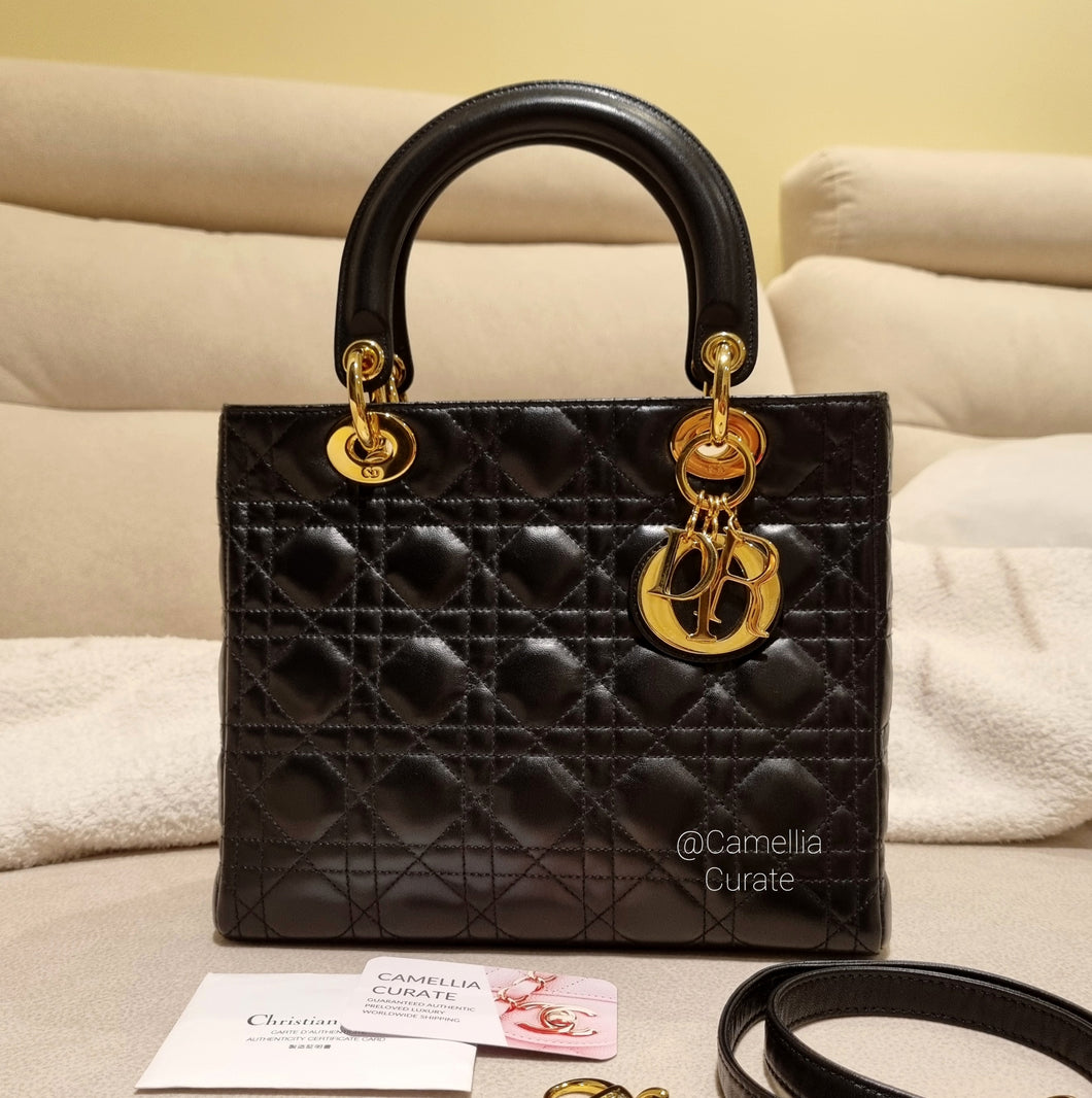 Lady Dior Vintage Medium Black with Gold HW